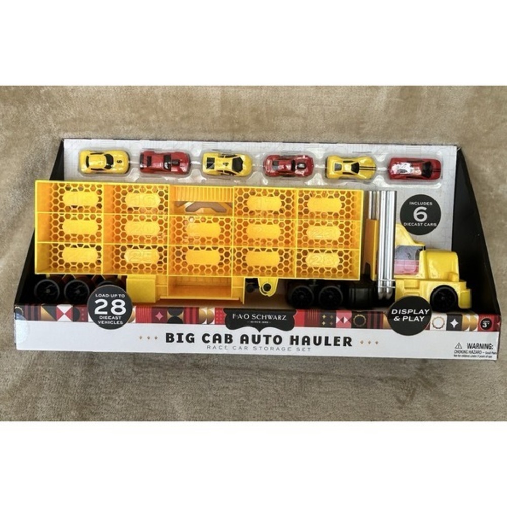 Fao Schwarz Big Cab Auto‎ Hauler Race Car Storage Set With 6 Diecast Cars